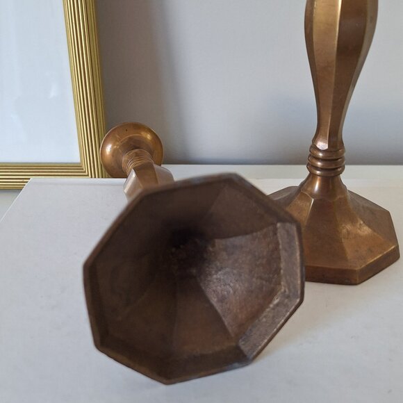 2 Vintage Brass Candlestick candle Holder hexagon base Taper - Picture 5 of 6